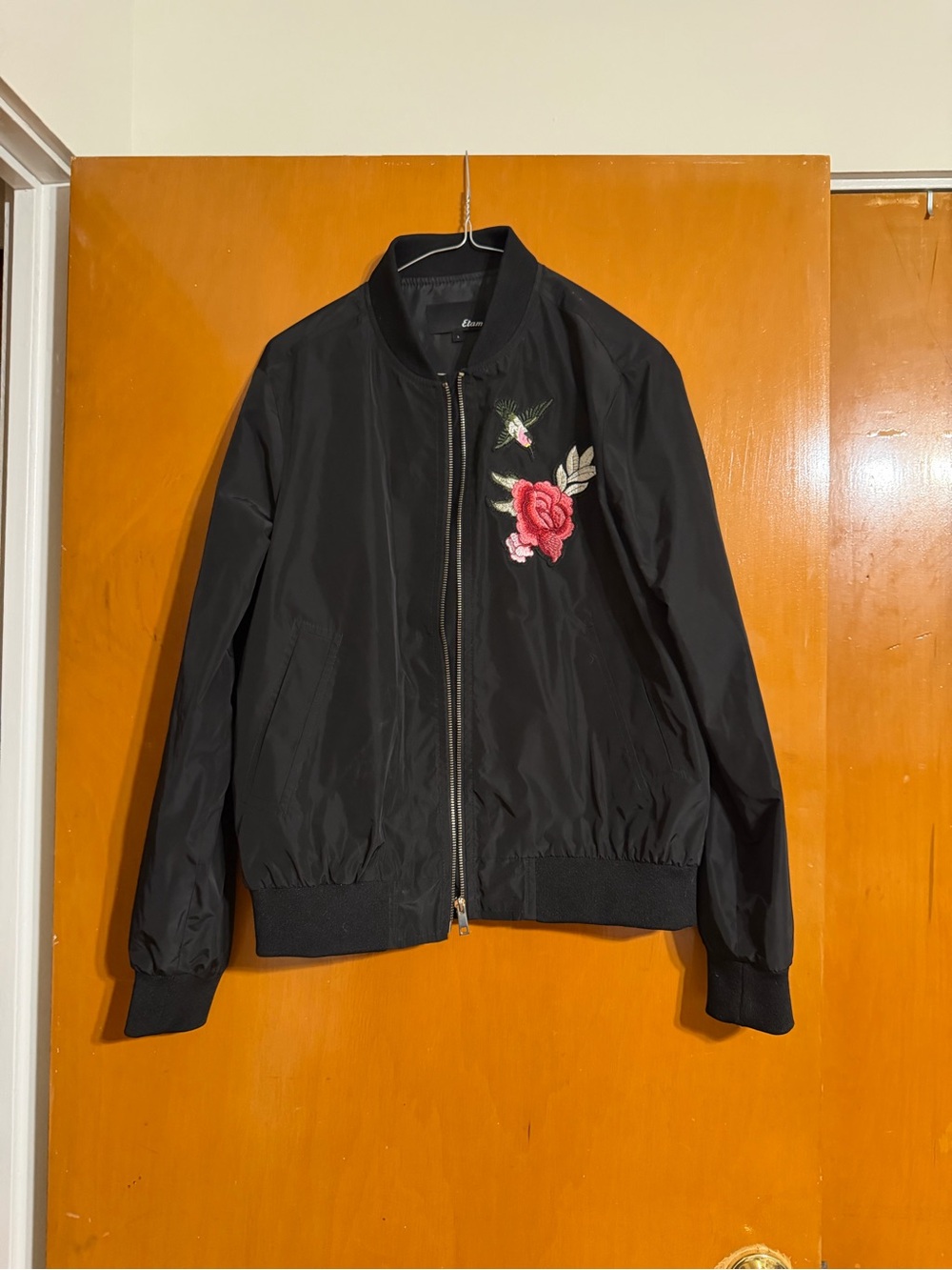 Black Floral Embroidered Bomber Jacket - Women